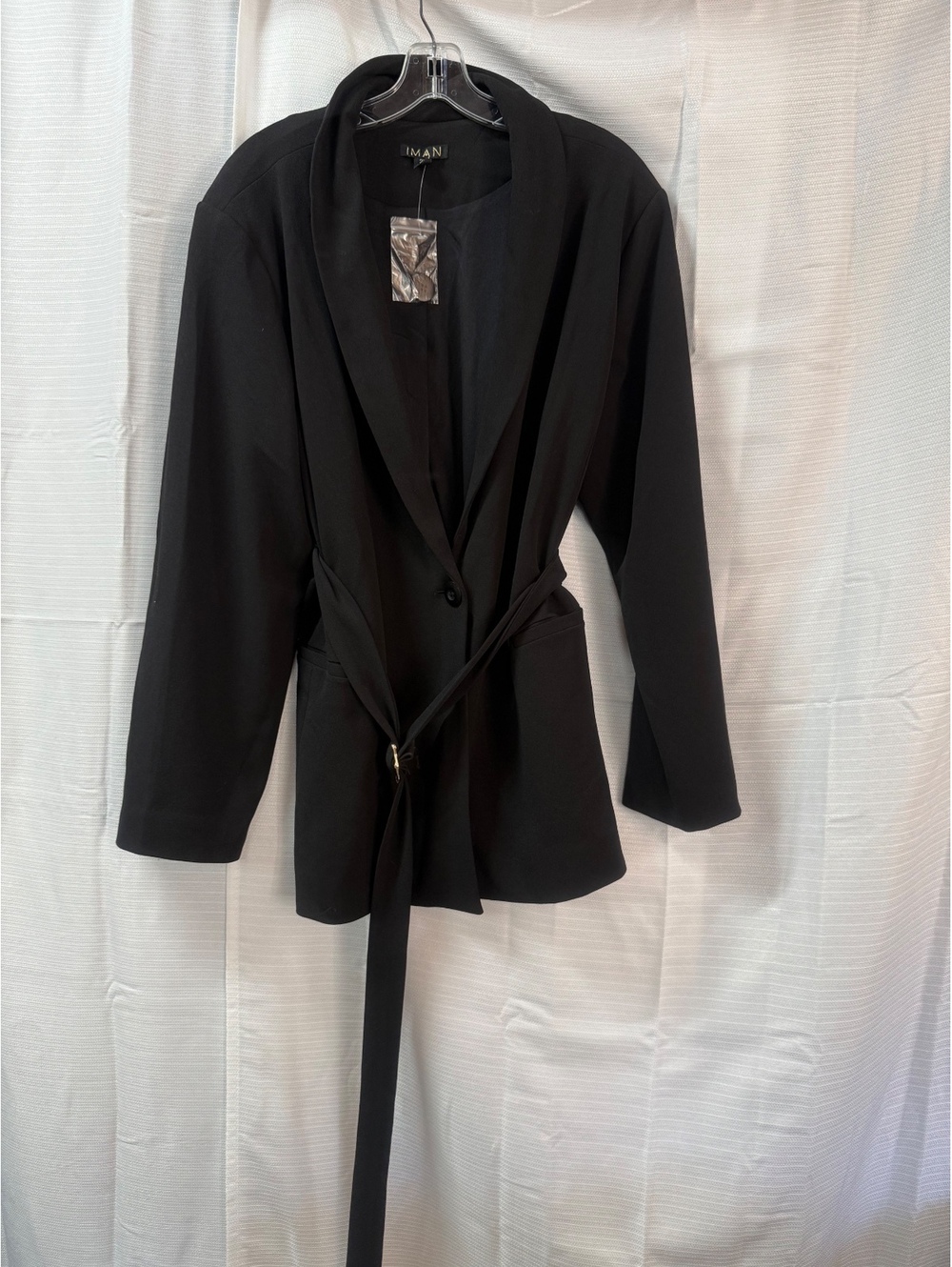 IMAN Women's Black Belted Blazer Size 2X